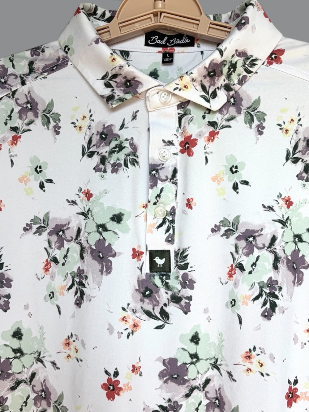 Bad Birdie Men's Golf Polo Sz L AOP Don't Pick The Flowers Core Performance UPF